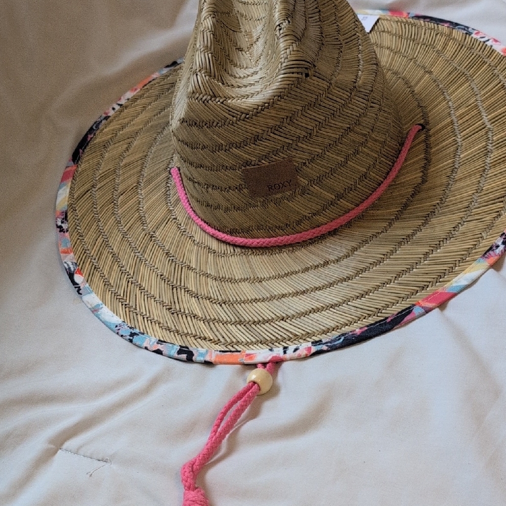 Roxy Tan Straw Hat with Pink Accents